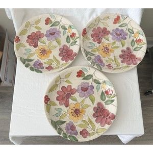 Tabletops Gallery Jacinta Floral Handcrafted S/3 Dinner Plates 11 1/4”